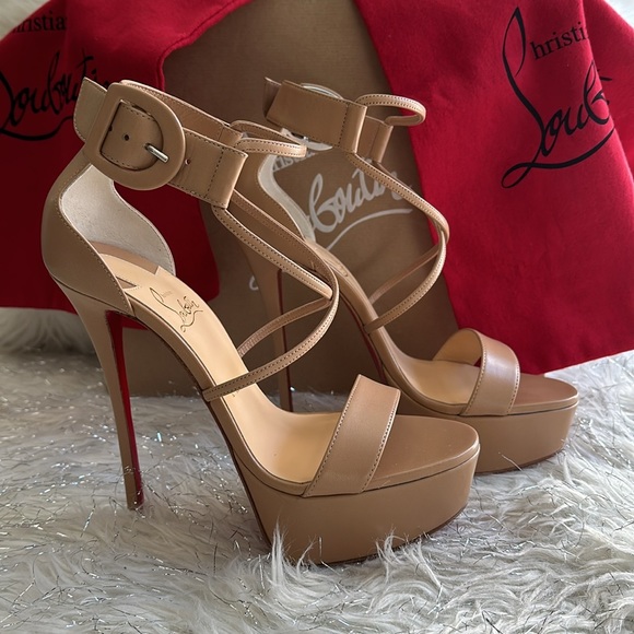 Authentic Christian louboutin Choca 150 ankle cuff nude kidskin leather NIB 39.5 - Picture 3 of 15